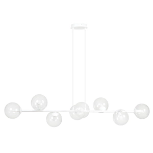 Biała lampa wisząca listwa 130cm z transparentnymi kulami Emibig 877/8 Rossi 8 Wh