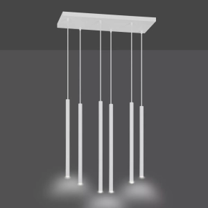 Lampa wisząca smukłe białe walce na prostokątnej podsufitce Emibig 553/6 Selter 6 White 6xG9