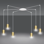 Lampa wisząca typu pająk sześć złotych tubek na białych przewodach Emibig 527/6 Biały/Złoty Traker 6 Wh/Gold 6xGU10