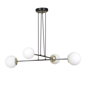 Lampa wisząca czarna dwa skrzyżowane ramiona z kloszami kule ze złotem Emibig 966/4 Czarny Ognis 4 Black 4xE14