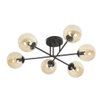 Lampa sufitowa czarne metalowe ramiona zakończone szklanymi kloszami w odcieniu miodowym Emibig 833/6B Czarny Brendi 6b Bl Miodowy 6xE14 