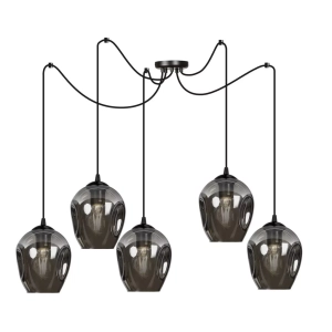 Lampa wisząca czarna typu pająk pięć szklanych kloszy w kolorze grafitowym na przewodach Emibig 757/5 Czarny Level 5 Bl Grafit 5xE27