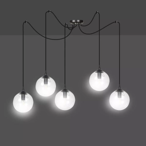 Lampa wisząca czarna typu pająk pięć szklanych kul przezroczystych na przewodach Emibig 936/5 Czarny Gigi 5 Bl Transparent 5xE14