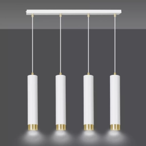 Lampa wisząca cztery metalowe tuby na przewodach w rzędzie ze złotym nad stół Emibig 642/4 Biały/Złoty Kibo 4 Wh/Gold 4xGU10