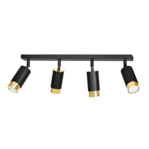 Lampa sufitowa cztery tubki regulowane na listwie ze złotą obręczą Emibig 965/4 Czarny/Złoty Hiro 4 Bl/Gold 4xGU10 78cm