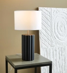 Lampa nocna stołowa z czarną ceramiczną podstawą i białym abażurem z tkaniny MarkSlojd 108221 Column 44cm