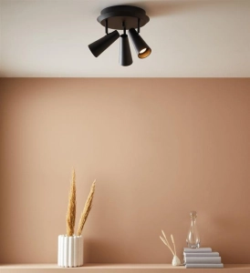 Lampa sufitowa plafon czarny z regulowanymi kloszami w kształcie stożka MarkSlojd 108204 Crest 3xGU10 20cm x 36cm