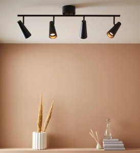 Lampa sufitowa listwa czarna w stylu industrialnym regulowane klosze w kształcie stożka MarkSlojd 108202 Crest 4xGU10 93,5cm