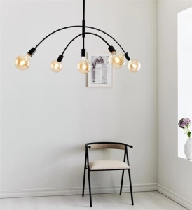 Lampa wisząca w stylu industrialnym czarna z półokrągłymi ramionami do dołu i odsłoniętymi oprawkami MarkSlojd 108282 Crux 5xE27 104cm
