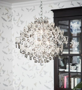 Okrągła lampa wisząca chromowana z ozdobnymi kryształkami  MarkSlojd 107415 Hidden 6xE14 56cm