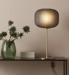 Lampa nocna stołowa złota z dymionym szklanym kloszem o zdobionej strukturze MarkSlojd 107820 Sober 50cm