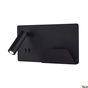 Czarny kinkiet obok łóżka z portem usb i uchwytem SLV 1003456 Somnila LED 15W 3000K CRI90