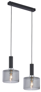 Czarna lampa wisząca z chromowanym dodatkiem i dymnymi kloszami Jupiter 1859 Vanes Ch 2xE27