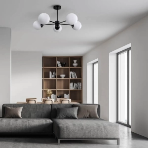 Szeroka czarna lampa sufitowa z białymi kulami Light Prestige LP-1345/5P BK Roma 5xE14 78cm