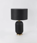 Czarna lampa stołowa frezowana owalna podstawa materiałowy abażur i złote dodatki Light Prestige LP-1515/1T big Tamiza E27 41cm x 65cm