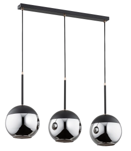 Czarna lampa wisząca na listwie nad stół chromowane okrągłe klosze z czarną powłoką Volda Black Alfa 62158 3xE27 90cm x 75cm