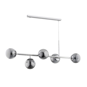 Podłużna lampa wisząca na listwie chromowany stelaż i grafitowe szklane klosze kule Dansa Alfa 63018 5xE14 80cm x 110cm