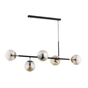 Lampa wisząca pięć bursztynowych kloszy na czarnej listwie Alfa 63020 Dansa 5xE14 110cm