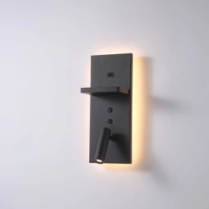 Czarny kinkiet z reflektorem ładowarką indukcyjną i portem USB Elkim Lighting 6417H1103 Hotels LED 3W i 4W 3000K