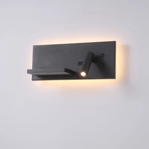 Czarny kinkiet z półką portem USB i ładowarką indukcyjną Elkim Lighting 6417P1103 Hotels LED 3W i 4W 3000K