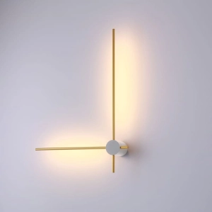 Lampa ścienna dwa smukłe złote ramiona pod kątem prostym na białej rozecie Elkim Lighting 646901125 Wand 469 LED 12W 3000K