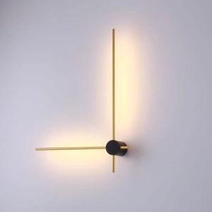 Lampa ścienna dwa smukłe złote ramiona pod kątem prostym na czarnej rozecie Elkim Lighting 646901135 Wand 469 LED 12W 3000K