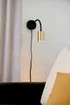 Czarna lampa ścienna ze złotym kloszem punktowa giętka z kablem i włącznikiem Nordlux 2113261035 Explore GU10