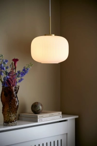 Lampa wisząca biały szklany klosz i mosiężne elementy Nordlux 2213213001 Milford E27 30cm x 200cm
