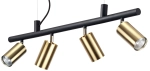 Lampa wisząca cztery mosiężne regulowane reflektory na czarnej listwie Ideal Lux 244624 Dynamite 4xGU10 76cm x 225cm