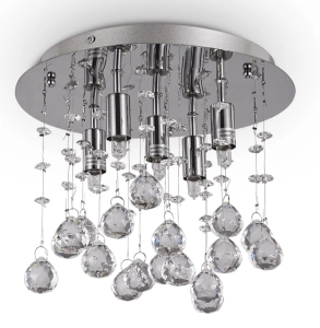 Lampa sufitowa z chromowaną podstawą i zawieszonymi kryształkami Ideal Lux 094649 Moonlight 5xG9
