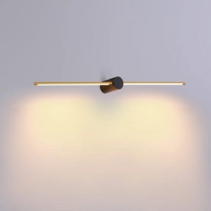 Podłużny smukły kinkiet złote ramiona z czarnym mocowaniem na środku Elkim Lighting 6467A1135 Wand 467a 10W 3000K 91cm