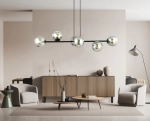 Lampa wisząca czarna listwa 110cm i 6 kloszy kul grafitowych Emibig 875/6 Czarny Rossi 6 Bl Grafit 6xE14