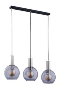 Lampa wisząca nad stół z dymionymi kloszami czarna listwa i chromowane elementy Darin Silver Alfa 62172 3xE27 90cm x 75cm