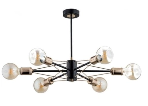 Nowoczesna lampa sufitowa czarna bez klosza złote oprawki drobne i elementy Tandem Gold Alfa 62151 6xE27 41cm x 58cm