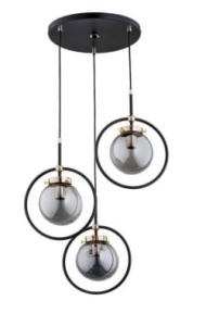 Nowoczesna lampa wisząca czarno złota dymione szklane klosze kule i okrągła płaska podsufitka Akira Alfa 62175 3xE14 90cm x 40cm