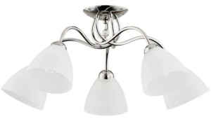 Lampa sufitowa plafon klasyczny z kryształem chrom i białe szklane klosze Amarillo Alfa 23745 5xE27 28cm x 61cm