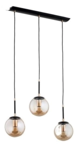 Lampa wisząca nad wyspę czarna metalowa listwa z kulistymi bursztynowymi kloszami Sebia Alfa 61063 3xE14 90cm x 55cm