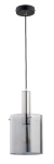 Lampa wisząca nad wyspę na jedną żarówkę srebrno czarna z dymionym cylindrycznym kloszem Calena Silver Alfa 60825 E27 90cm x 20cm