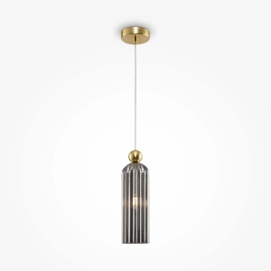 Złota lampa wisząca z frezowanym dymnym kloszem Maytoni MOD302PL-01GR Antic E14 10cm x 187cm