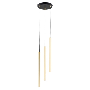 Czarna lampa wisząca z trzema smukłymi złotymi walcami Emibig 1332/3PREM Selter 3xG9 20cm