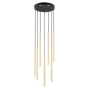 Czarna lampa wisząca z siedmioma smukłymi złotymi walcami Emibig 1332/7PREM Selter 7xG9 30cm