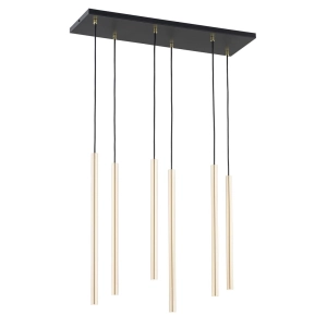 Czarna lampa wisząca z sześcioma smukłymi złotymi walcami Emibig 1332/6 Selter 6xG9 70cm