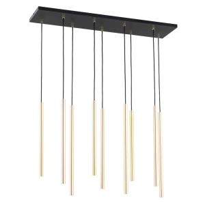 Czarna lampa wisząca z dziewięcioma smukłymi złotymi walcami Emibig 1332/9 Selter 9xG9 90cm