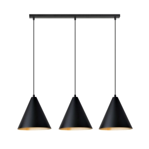 Czarno złota potrójna lampa wisząca stożek nad stół Emibig 1272/3 Rebel 3xE27 93cm