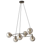 Lampa wisząca czarna obręcz złote talerzyki i grafitowe klosze kule Emibig 1294/6 Azura 6xE14 75cm