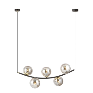 Czarna lampa wisząca łuk z złotymi talerzykami i grafitowymi kloszami kulami Emibig 1297/5 Ritz 5xE14 80cm