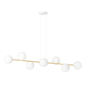 Lampa wisząca złota listwa z białymi kulami na białych kablach Emibig 1242/8 Gravity 6xE14 140cm