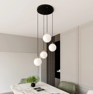 Lampa wisząca białe kule pod złotymi talerzykami na czarnym kablu Emibig 1243/4 Royal 4xE14 40cm
