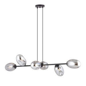 Lampa wisząca czarna listwa z grafitowymi szklanymi kloszami Emibig 1263/6 Pandora 6xE14 120cm