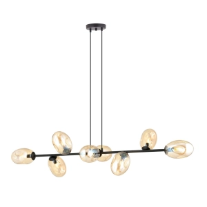Lampa wisząca czarna listwa z miodowymi szklanymi kloszami Emibig 1264/8 Pandora 6xE14 120cm